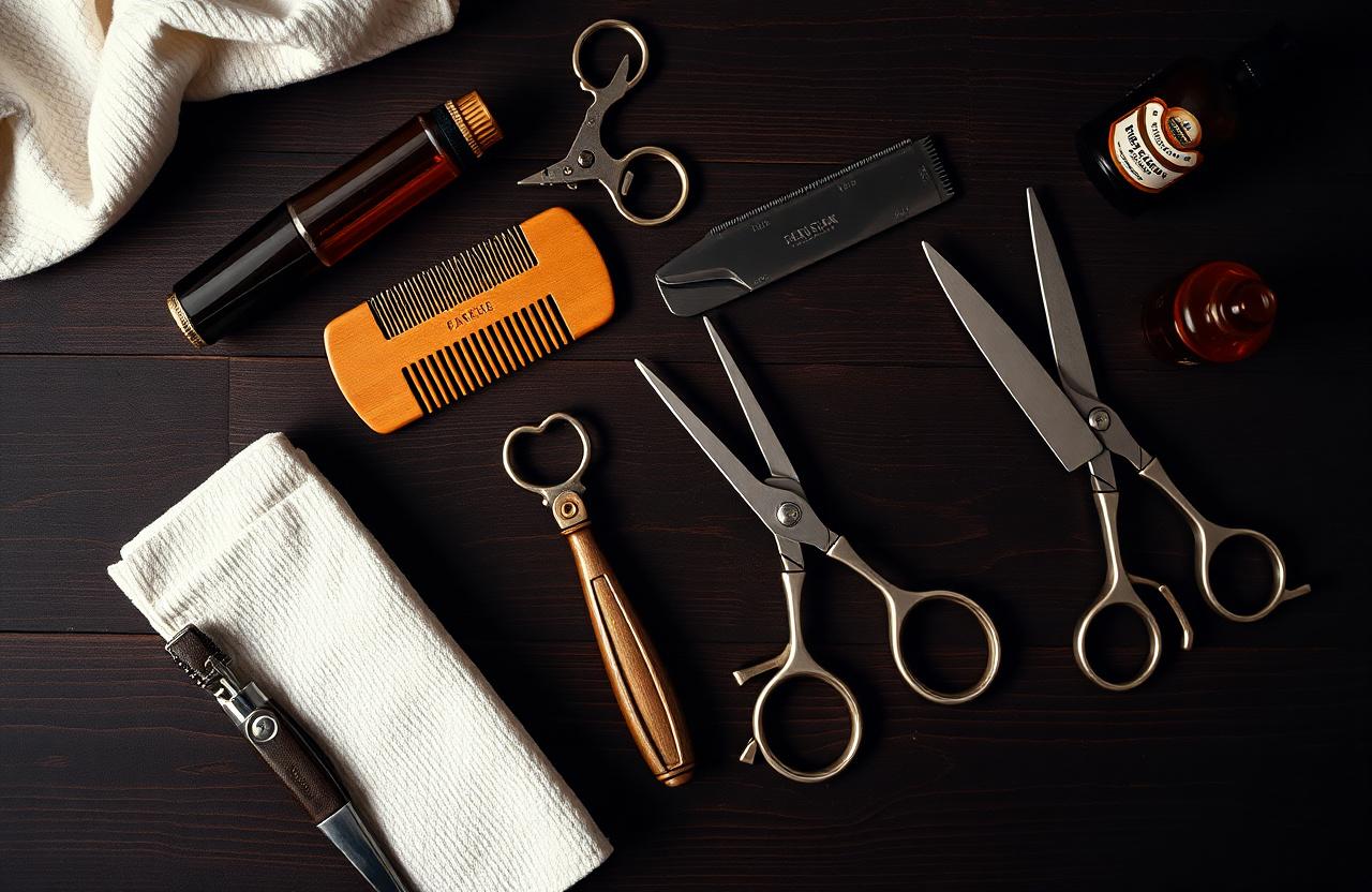 Flat lay of barber tools