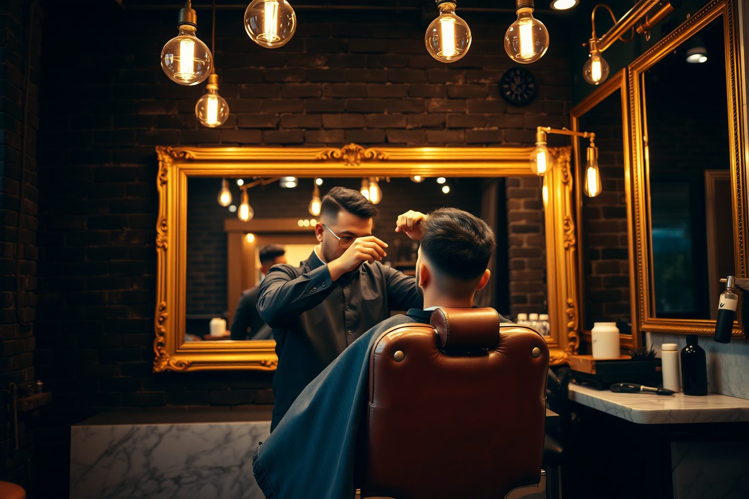 Master barber giving a fade haircut inside the PeakLyft flagship at Suria KLCC